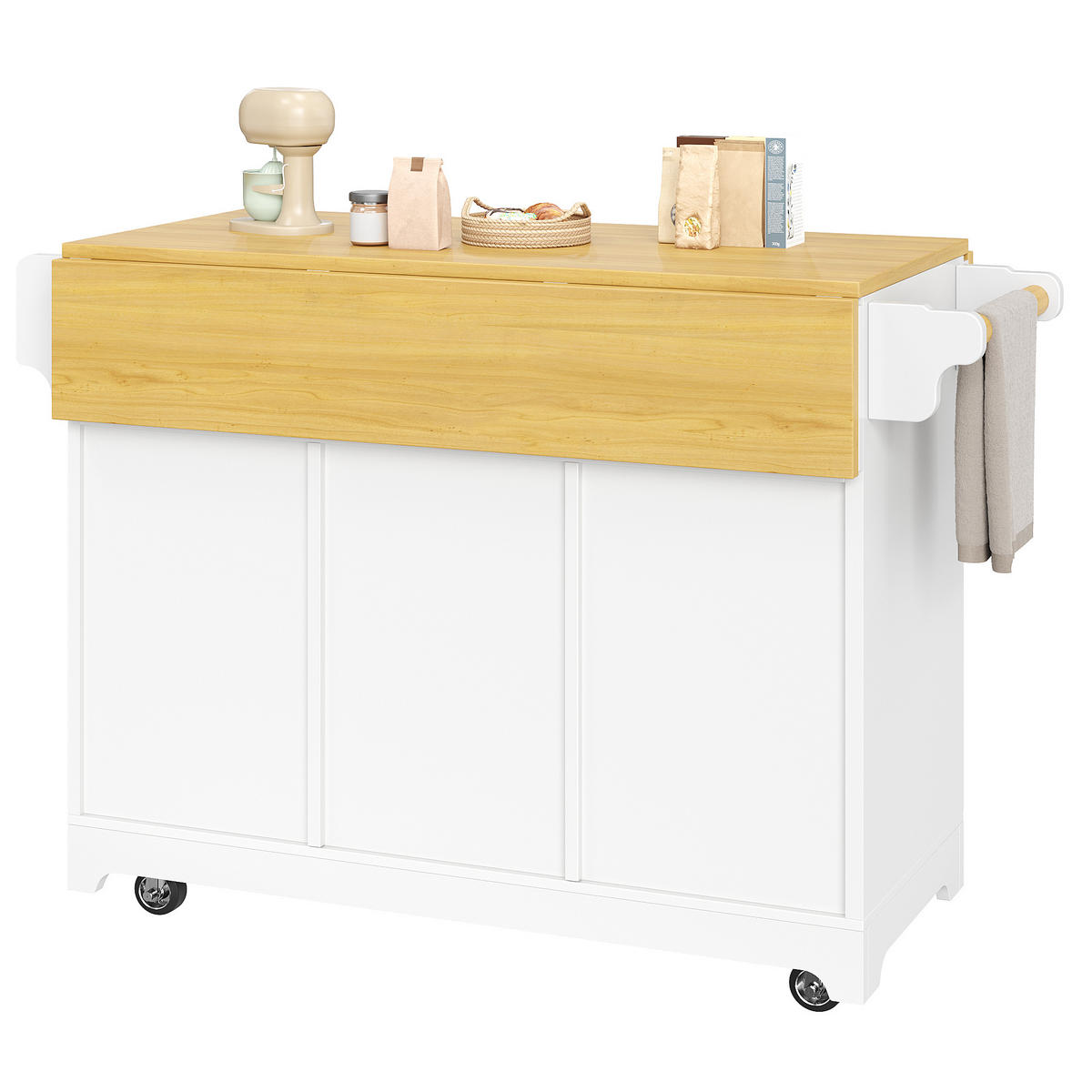 KÜCHENINSEL DE-38364 120/197 cm ausklappbar mit 3 Schubladen Weiß - Weiß, Holzwerkstoff (120/95/40cm) - ComfortXL