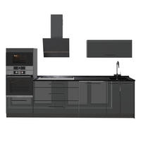 KÜCHENZEILE Fame-Line, Anthrazit Hochglanz/Anthrazit, 280 cm ohne Arbeitsplatte - Schwarz Hochglanz/Anthrazit, Holzwerkstoff (280/153.6/51.6cm) - Vicco