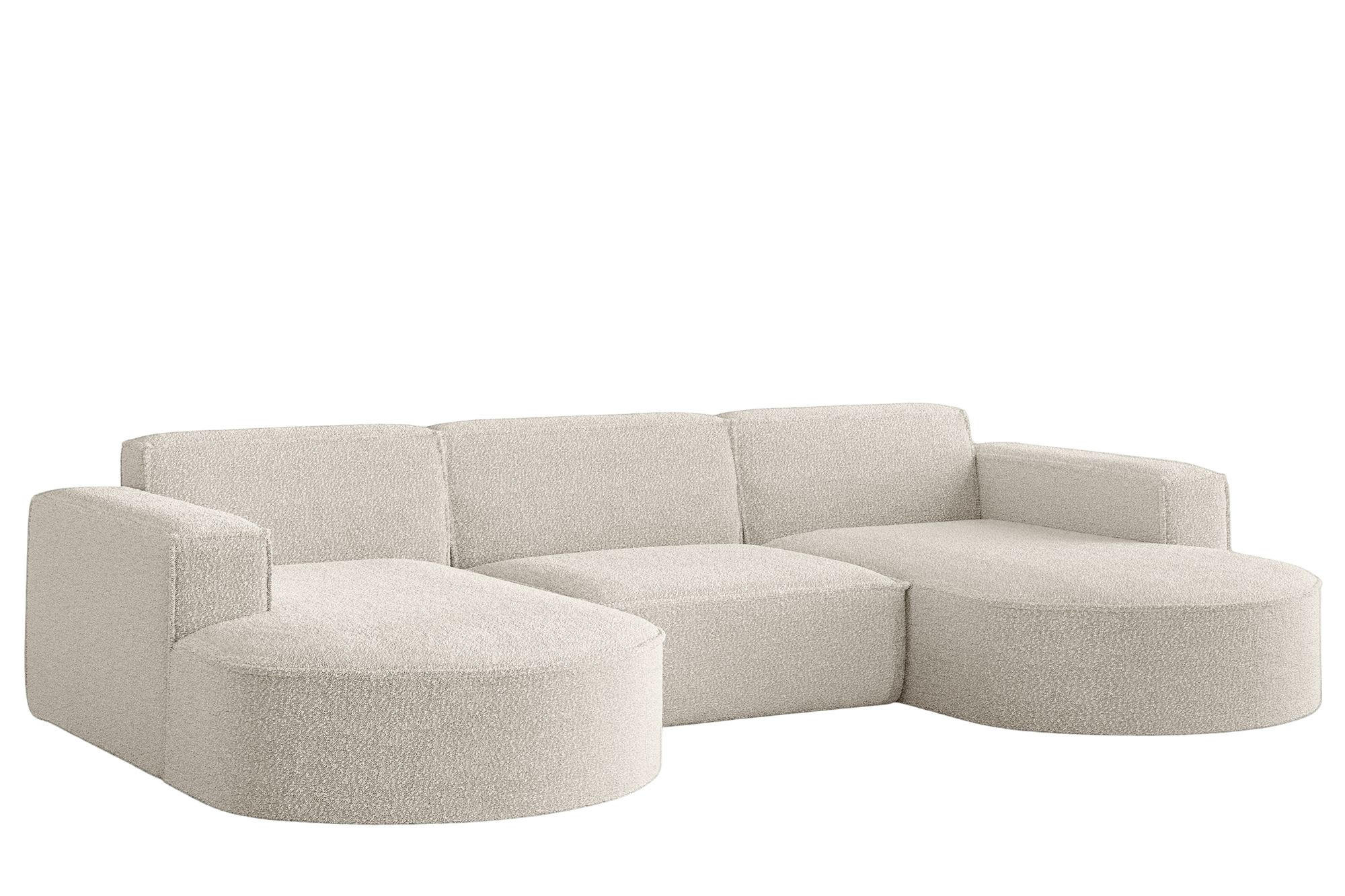 ECKSOFA Designer, Sofa U Form MODENA Stoff Loop Perle - Champagner, Holz/Textil (299/165cm) - Kaiser Möbel