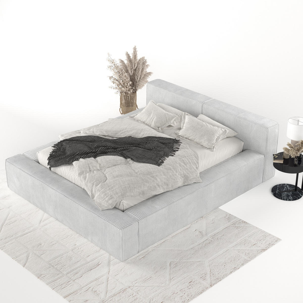 POLSTERBETT Casto mit Stauraum 200/200 cm Hellgrau im Poso Stoff - Hellgrau/Schwarz, Holz/Holzwerkstoff (200/200cm) - AltaBeds