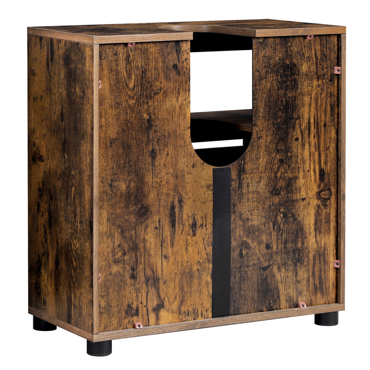 WASCHBECKENUNTERSCHRANK Holzoptik Metall Dunkelbraun Schwarz 60x30x63 cm - Dunkelbraun/Schwarz, Holzwerkstoff/Metall (60/63/30cm) - Begryf