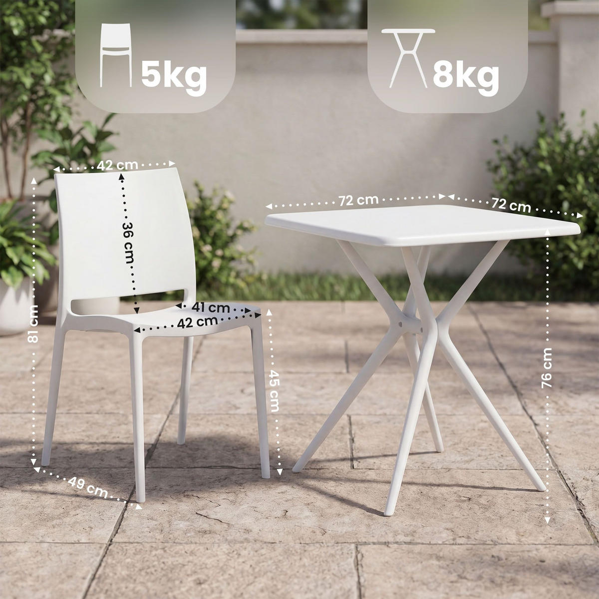 GARTENMÖBEL-SET Greta 4 Stühle 156x156x81cm Kunststoff Weiß Balkonset - Weiß, Kunststoff - DELUKE
