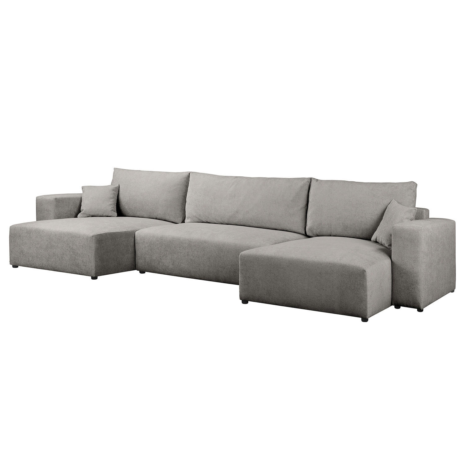 WOHNLANDSCHAFT mit Schlaffunktion - Hellgrau/Schwarz, Kunststoff/Textil (398/70/148cm) - home24