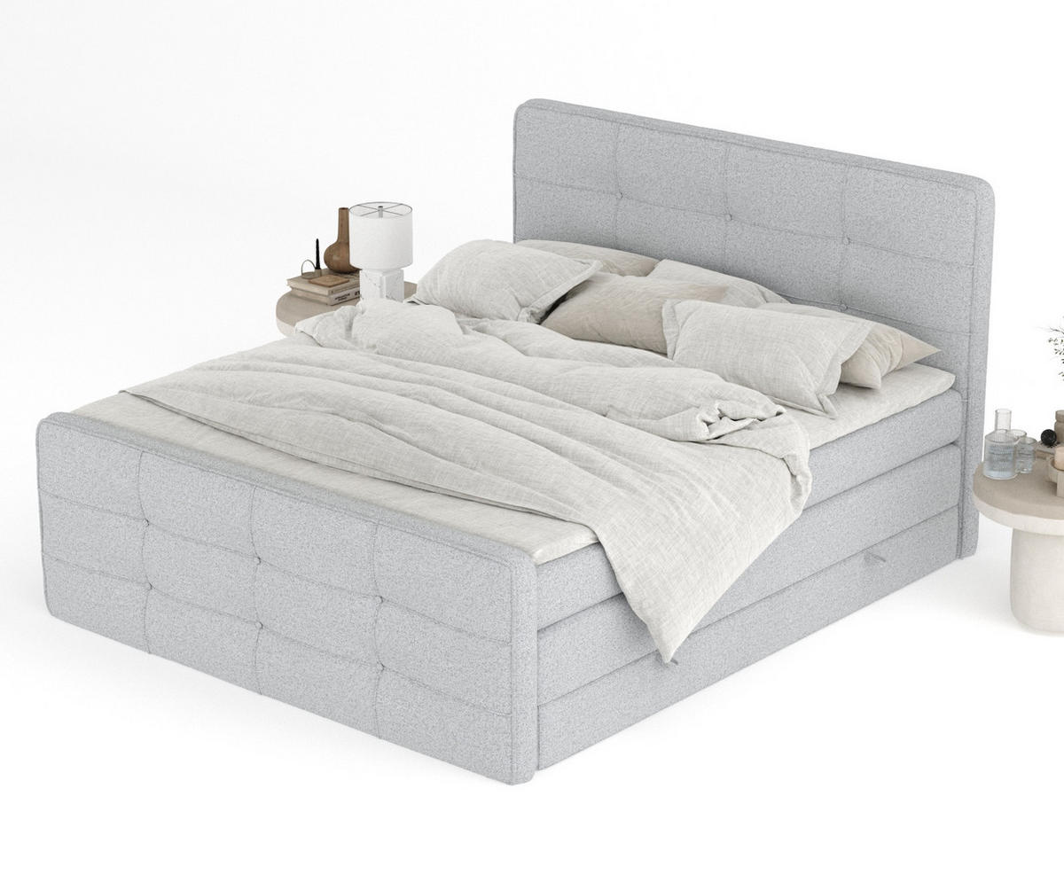 BOXSPRINGBETT Semplice Hellgrau 140/200 cm - Hellgrau/Schwarz, Holz/Holzwerkstoff (140/200cm) - Maison de Reve