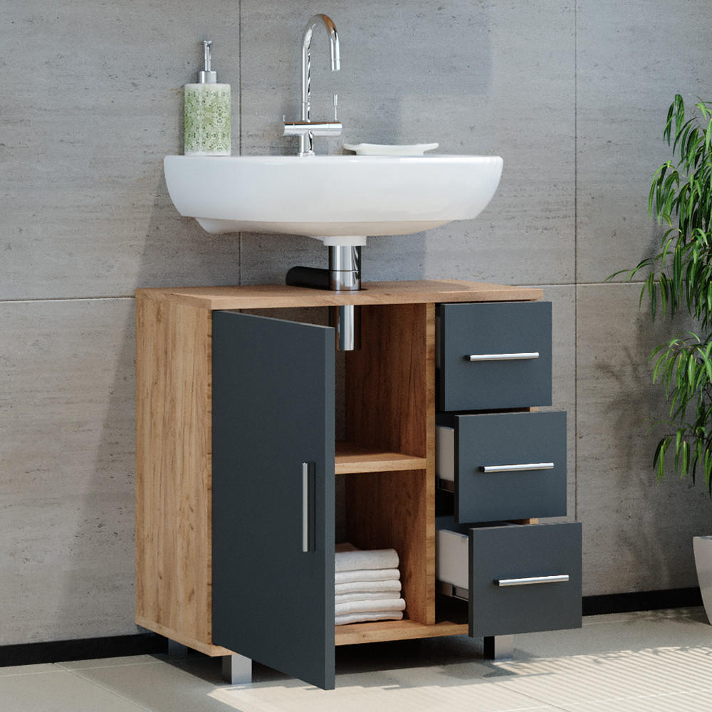 WASCHBECKENUNTERSCHRANK Ilias Goldkraft Eiche 60 x 60 cm - Honigeiche, Holzwerkstoff (60/60.8/33cm) - Vicco