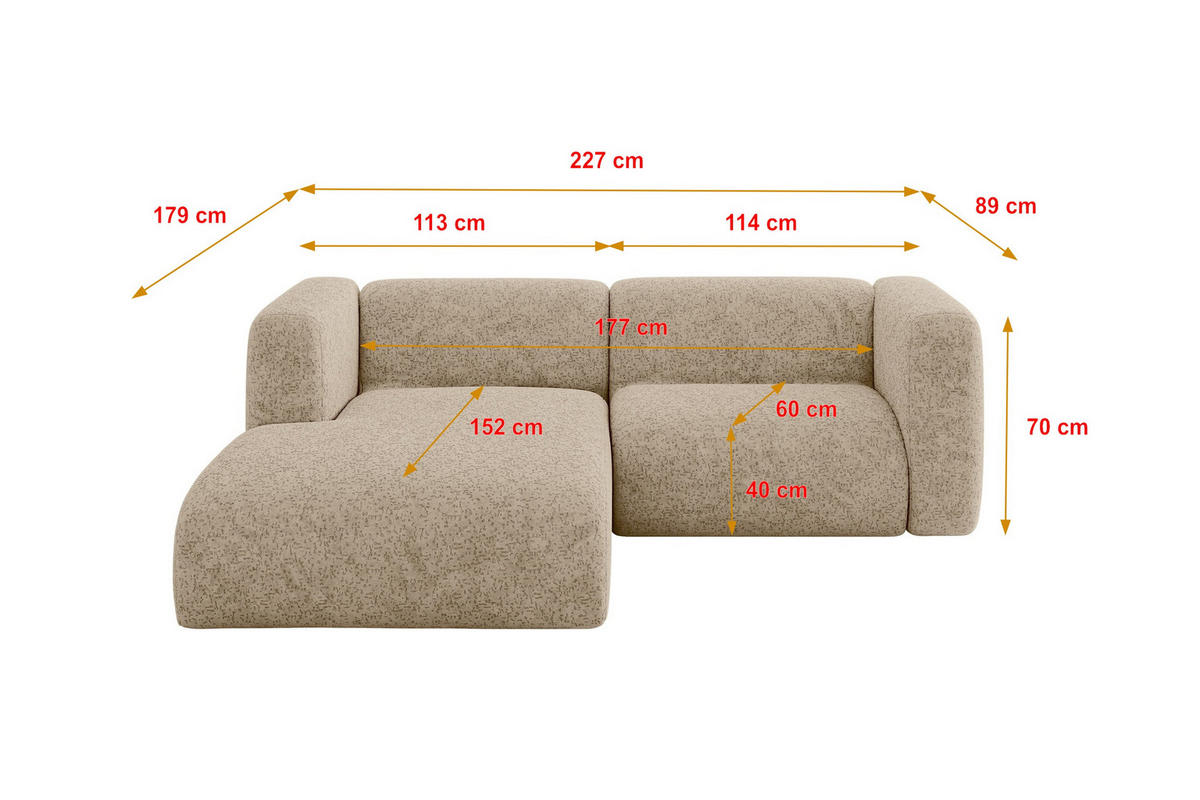 ECKSOFA Ottomane Links MIRA-L1 227x179x89 Braun Velours - Schwarz/Braun, Holzwerkstoff/Kunststoff (227/179cm) - ALTDECOR