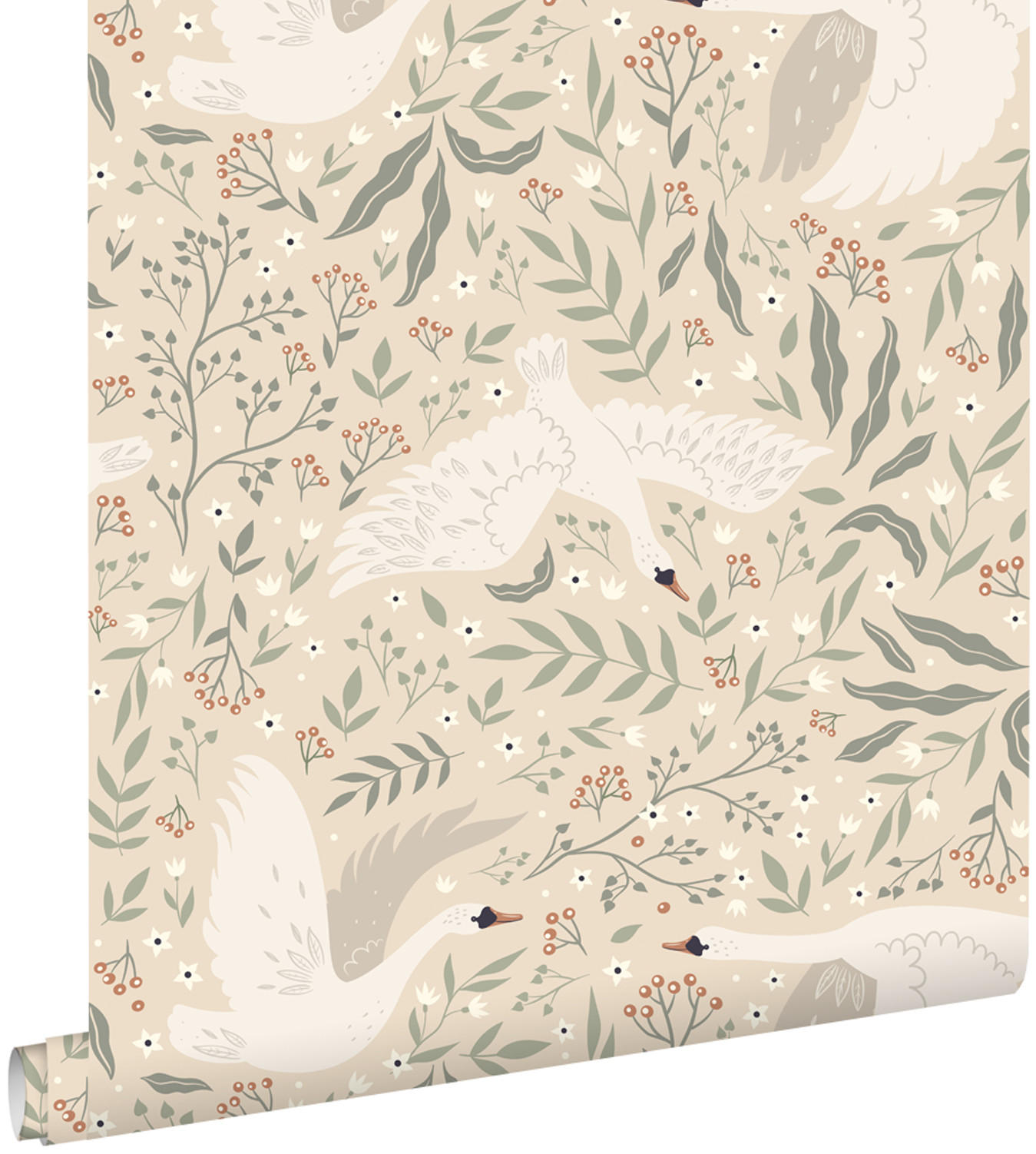 TAPETE Schwäne 53 cm x 10.05 m - Beige, Papier (53/0.1cm) - ESTAhome