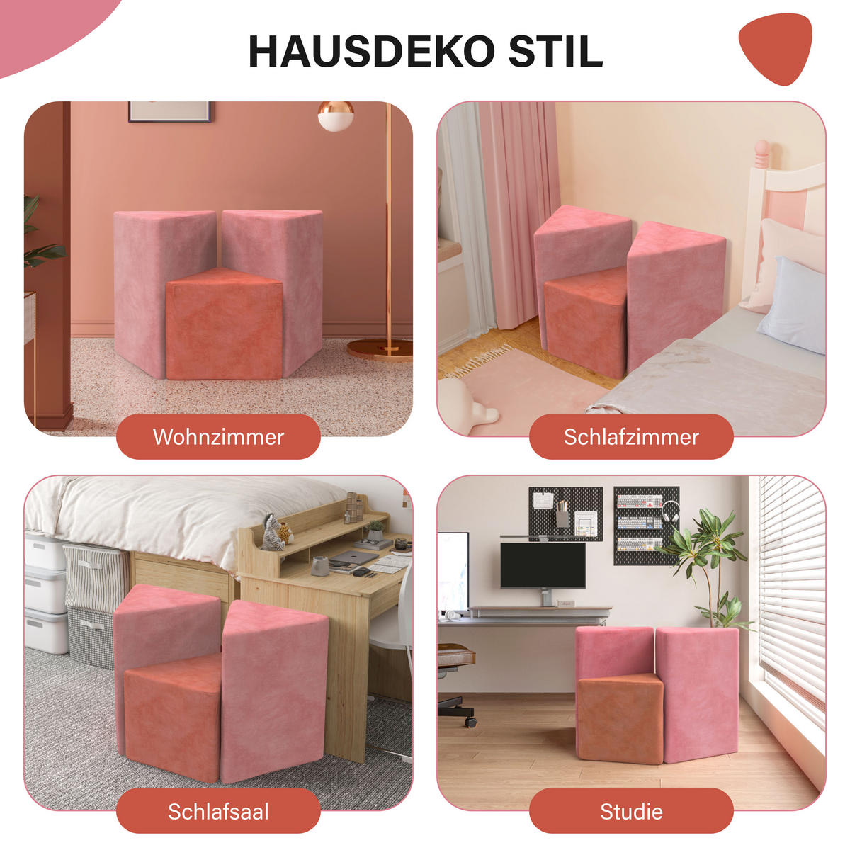 HOCKER Cord Dreieck Rosa 3er-set - Pink, Textil (53/40/53cm) - Vercart