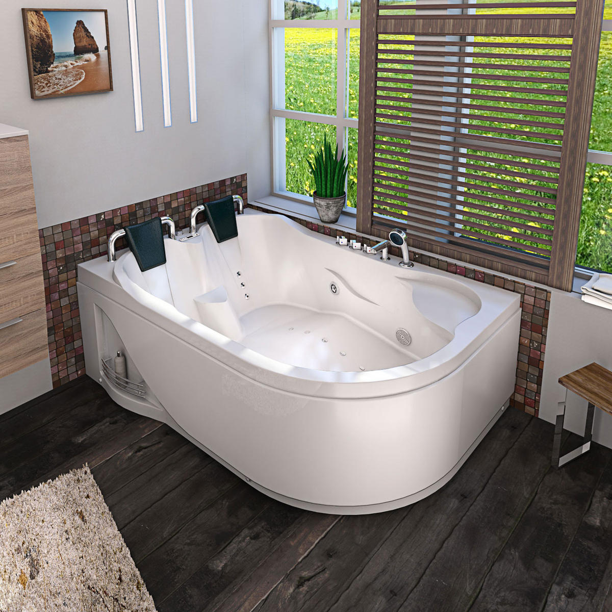 WHIRLPOOL Pool Badewanne Eckwanne W23H-R - Weiß, Glas/Kunststoff (182/80/120cm) - AcquaVapore by Sandra Jentho
