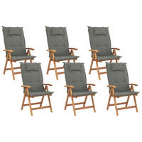 GARTENSTUHL 6er-Set Akazienholz hellbraun Auflagen graphitgrau Java - Hellbraun/Graphitfarben, Holz (54/105/69cm) - Beliani