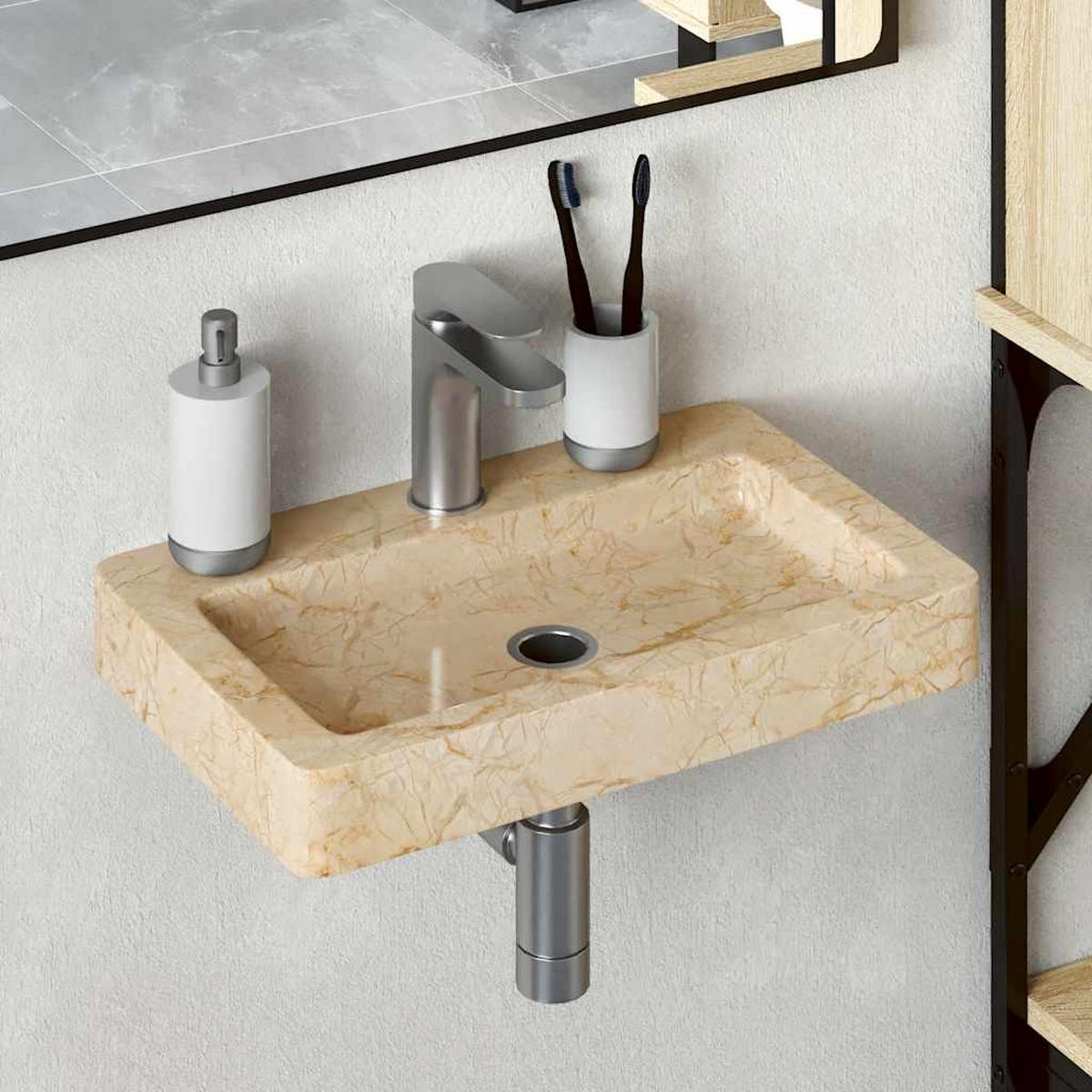 WASCHBECKEN Latham 38/24/6.5 cm - Creme, Stein (38/6.5/24cm) - Nettlife