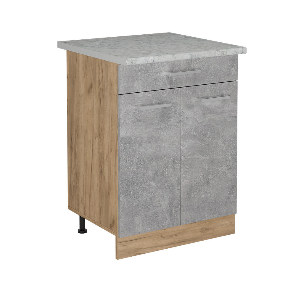 KÜCHENUNTERSCHRANK R-Line Beton 60 cm AP Marmor - Honigeiche/Schieferfarben, Holzwerkstoff (60/81.6/60cm) - Vicco