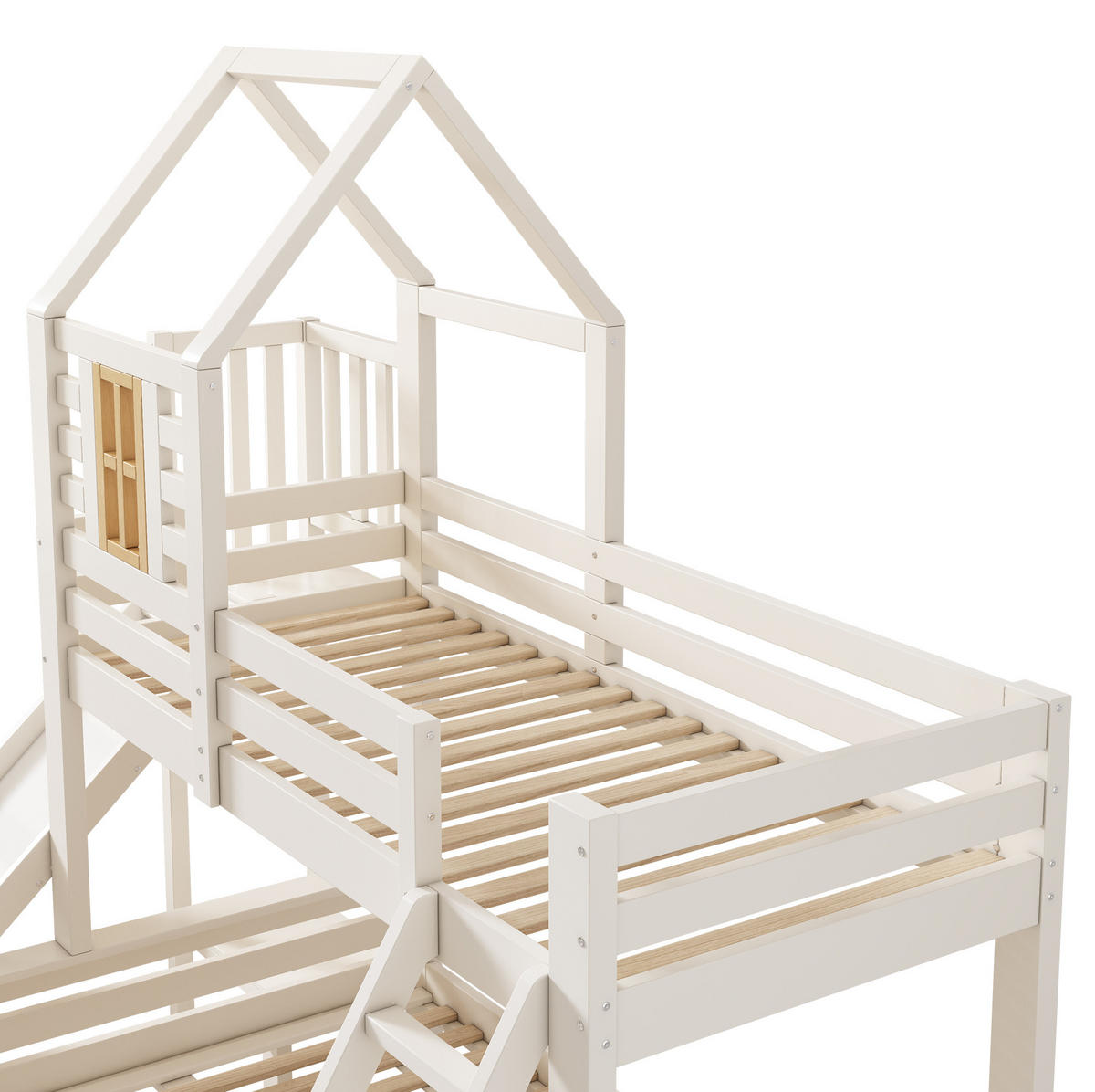 HOCHBETT aus Holz/MDF 90/140x200 cm in Weiß mit Rutsche & Schublade - Weiß, Holzwerkstoff (90/200cm) - Modfu