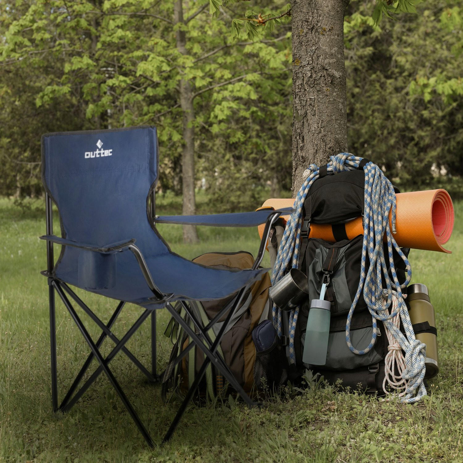 GARTEN-RELAXSESSEL mit Getränkehalter & Tragetasche - Dunkelblau, Textil (75/80/50cm) - Outtec