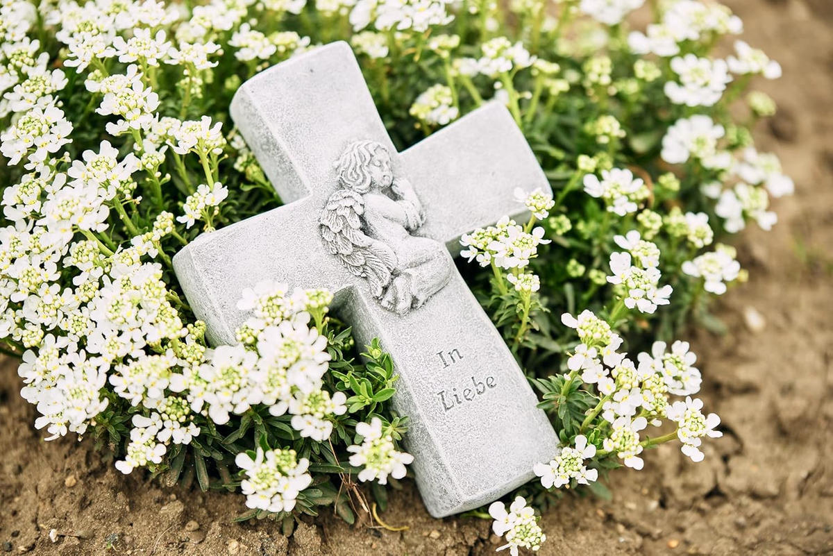 STEINFIGUR Grabkreuz In Liebe frostfest Steinguss - Grau, Stein (12/4/14cm) - stoneandstyle