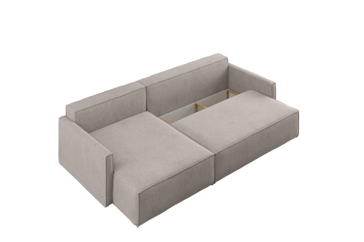 SCHLAFSOFA Carlos L-Form, Ecksofa Mit Bettkasten Und Schlaffunktion Stoff Salvador Rechts Hellbeige - Creme, Holz/Textil (250/83/142cm) - Kaiser Möbel