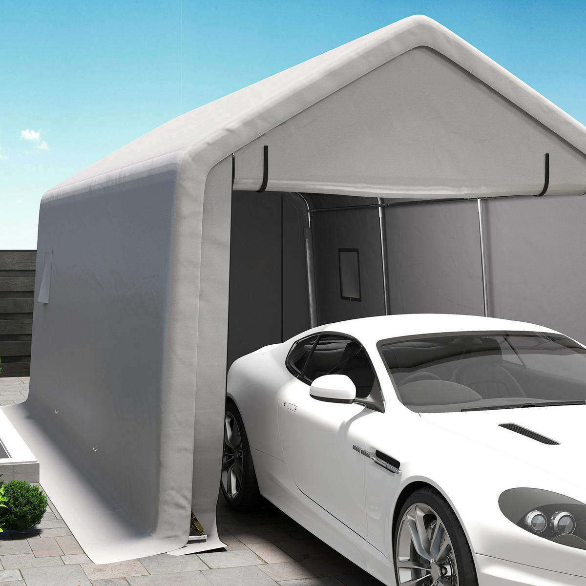 CARPORT DE-12661 300/520 cm 140 g/m² mit Rolltür Grau - Grau, Metall (300/275/520cm) - ComfortXL
