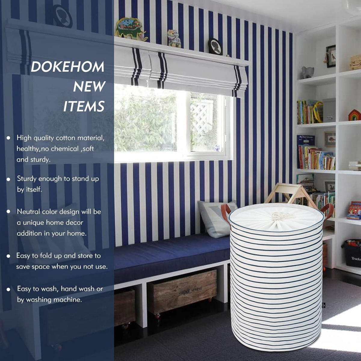 WÄSCHEKORB 51 cm Blau gestreift - Multicolor, Textil (38/51/38cm)