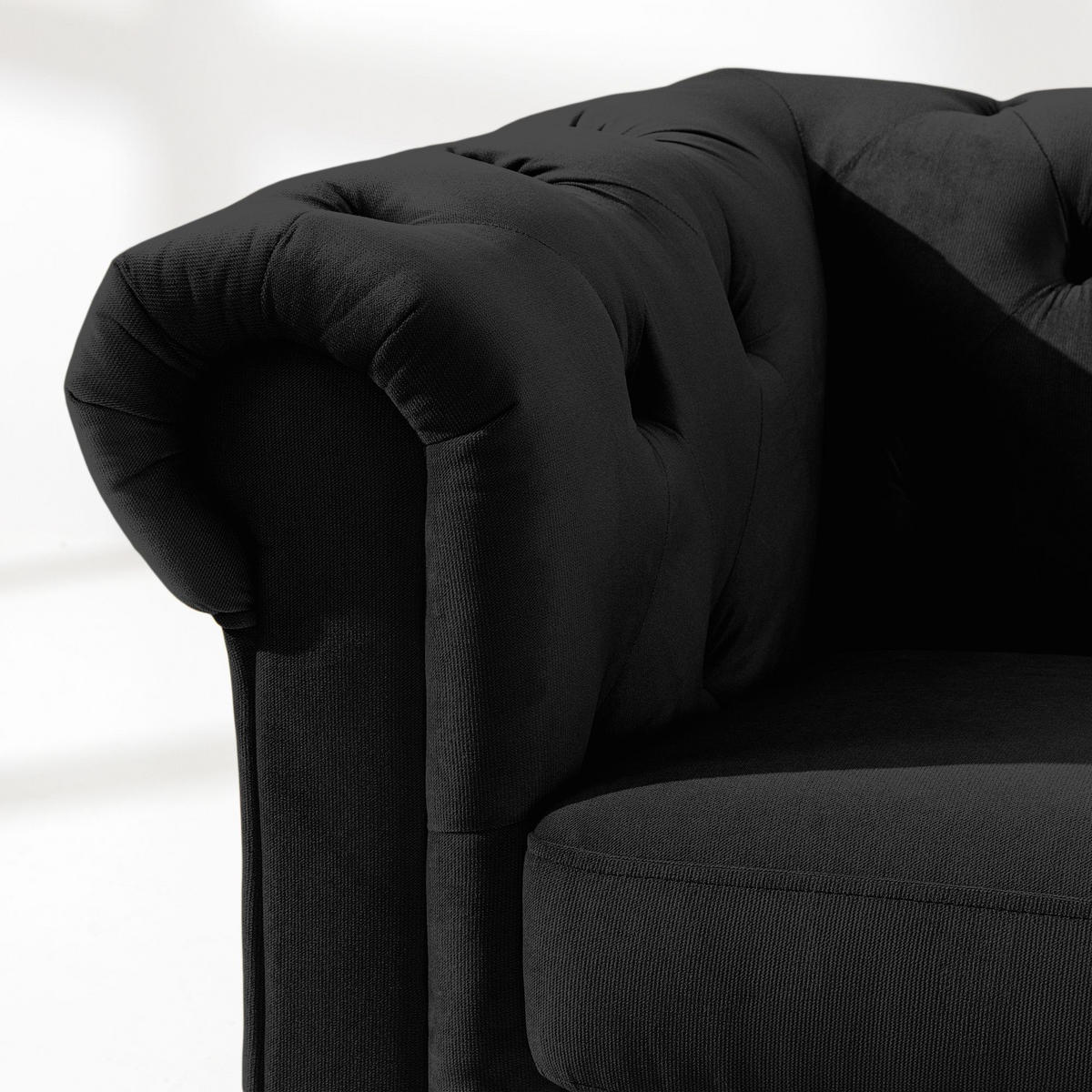 3-SITZER-SOFA GRAVO Chesterfield, Velours - Wengefarben/Schwarz, Leder/Holz (202/72/95cm) - KONSIMO®