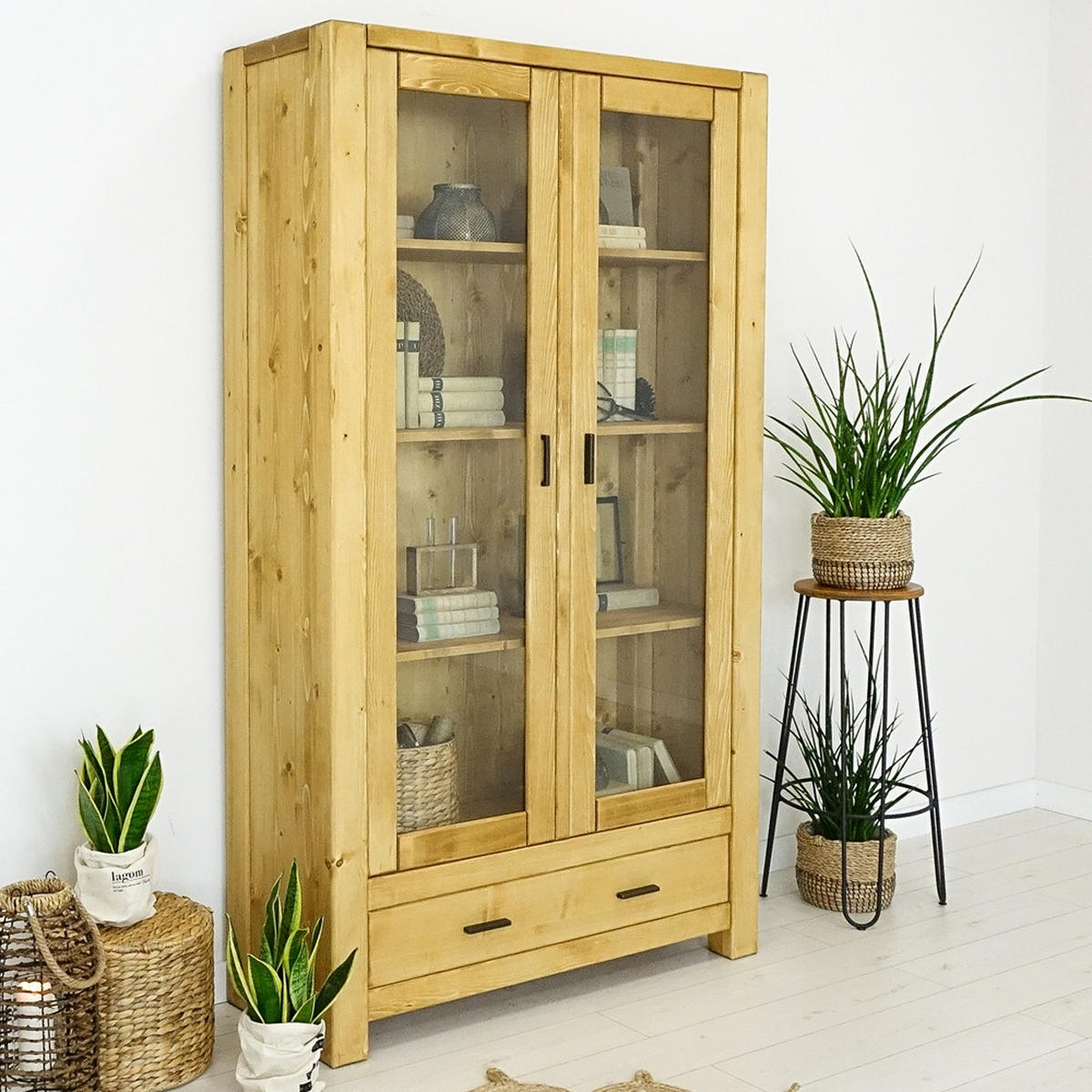 VITRINE aus Massivholz Sara - Honig, Holz (110/195/40cm) - Seart