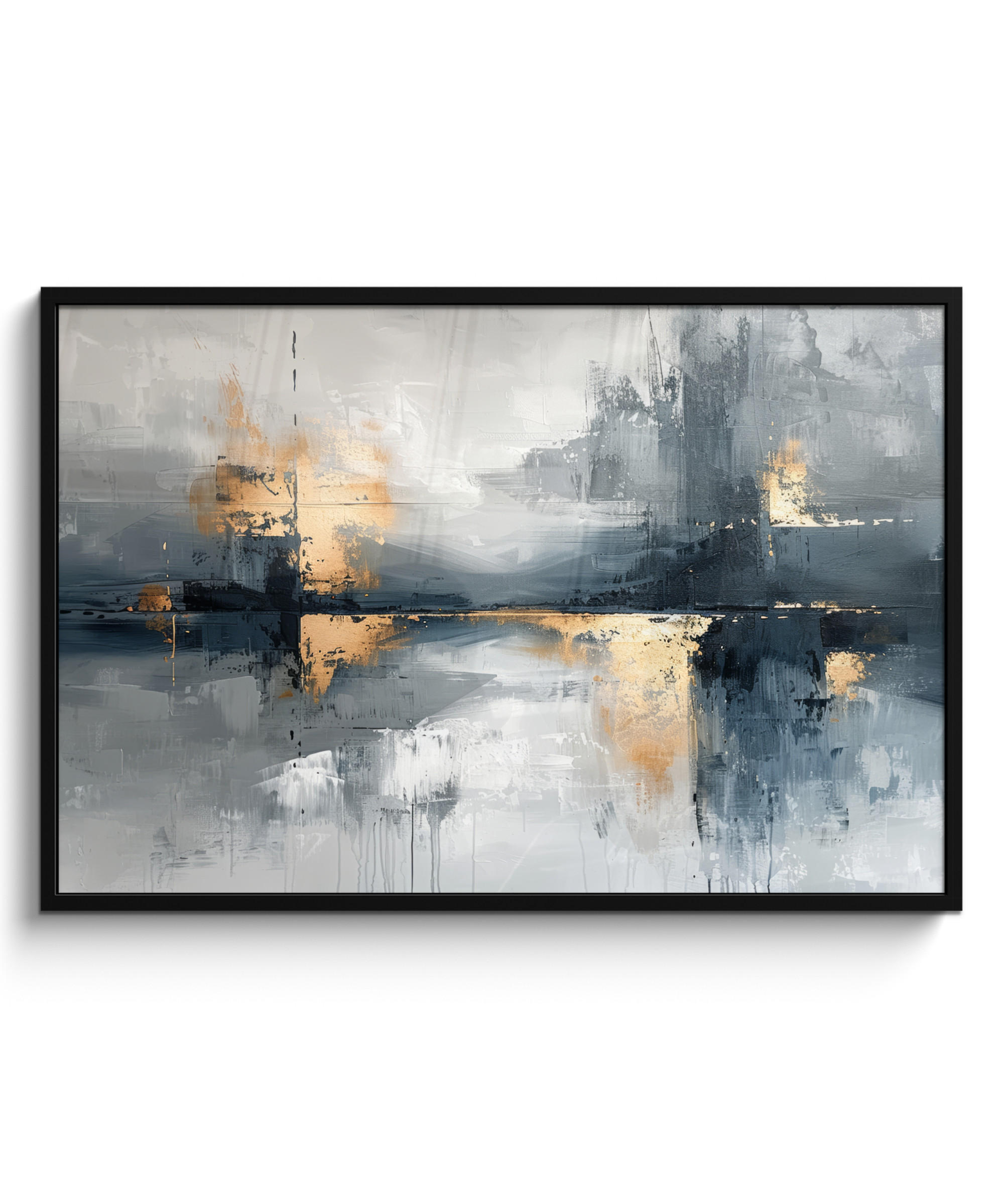 POSTER MIT RAHMEN Kunst - Grau - Gold - Abstrakt 120x80 cm - Dunkelgrau, Papier (120/80cm) - MuchoWow