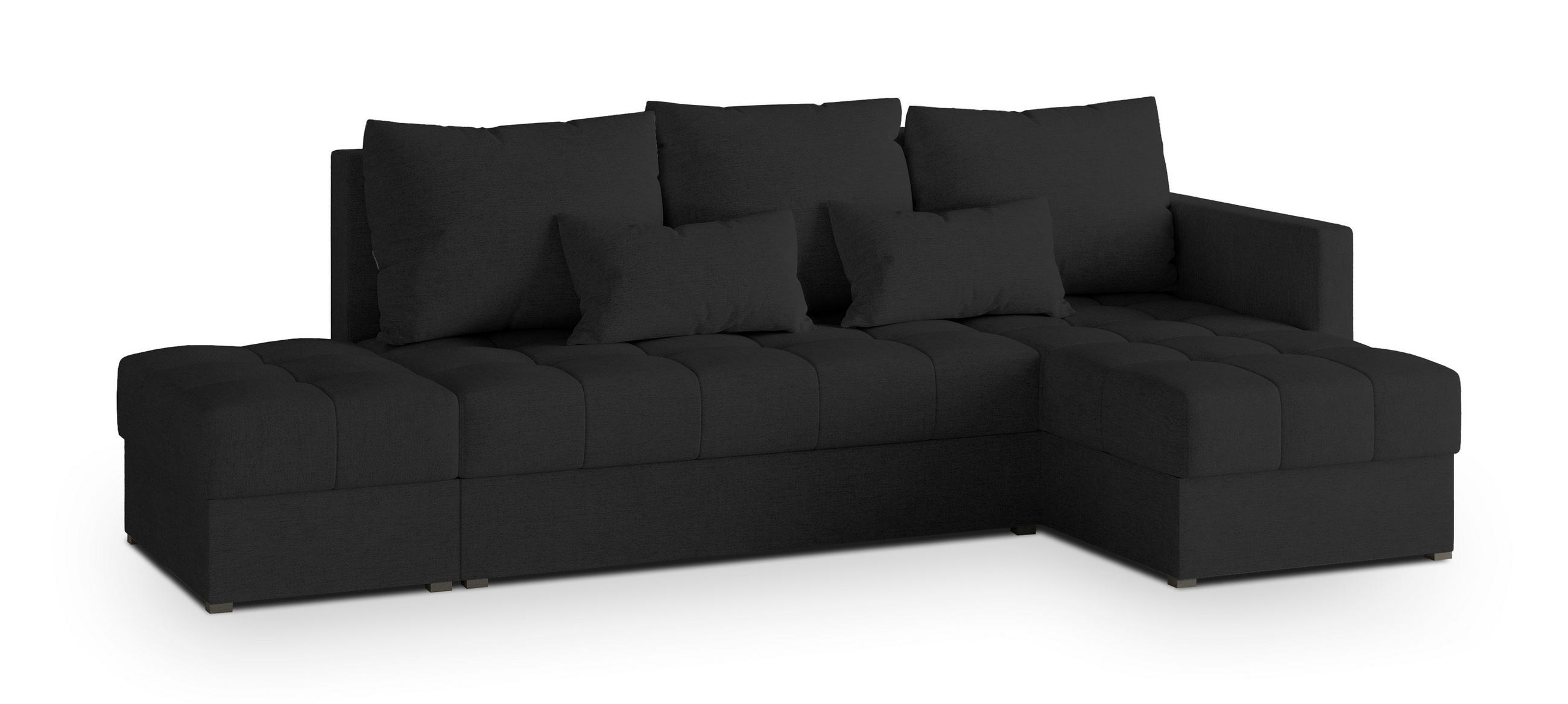 ECKSOFA LUMARI R-S Schwarz Plüsch-Stoff mit Schlaffunktion - Schwarz, Holz (262/143cm) - MASSENO