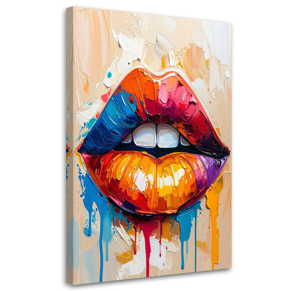 LEINWANDBILD Bunte Lippen Abstrakt 60x90cm - Multicolor, Textil (60/90cm) - Feeby