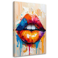 LEINWANDBILD Bunte Lippen Abstrakt 60x90cm - Multicolor, Textil (60/90cm) - Feeby