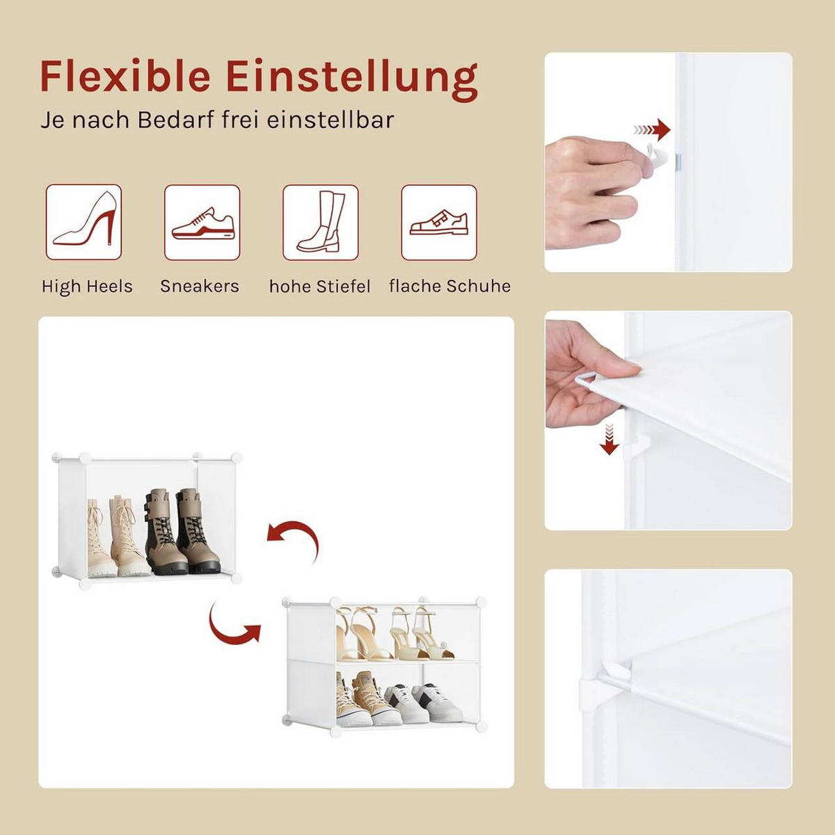 SCHUHREGAL mit 6 Fächern, Weiß - Weiß, Kunststoff/Metall (94/109/35cm) - Woltu