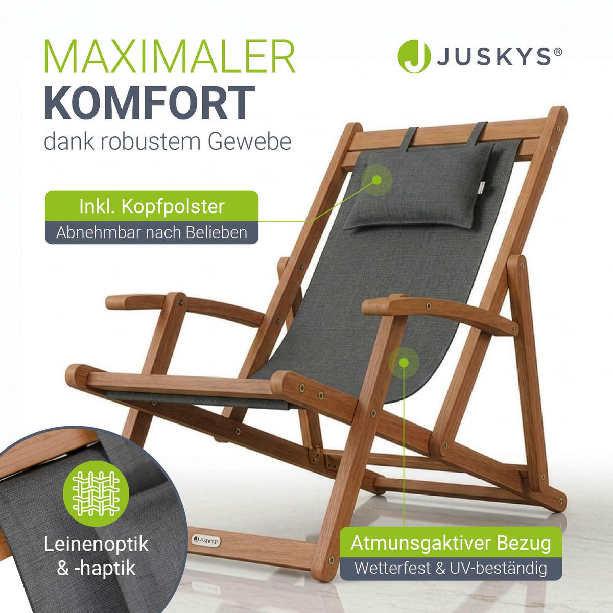 SONNENLIEGE Tavira Akazie dunkelgrau klappbar - Dunkelgrau, Holz (60/110/110cm) - Juskys