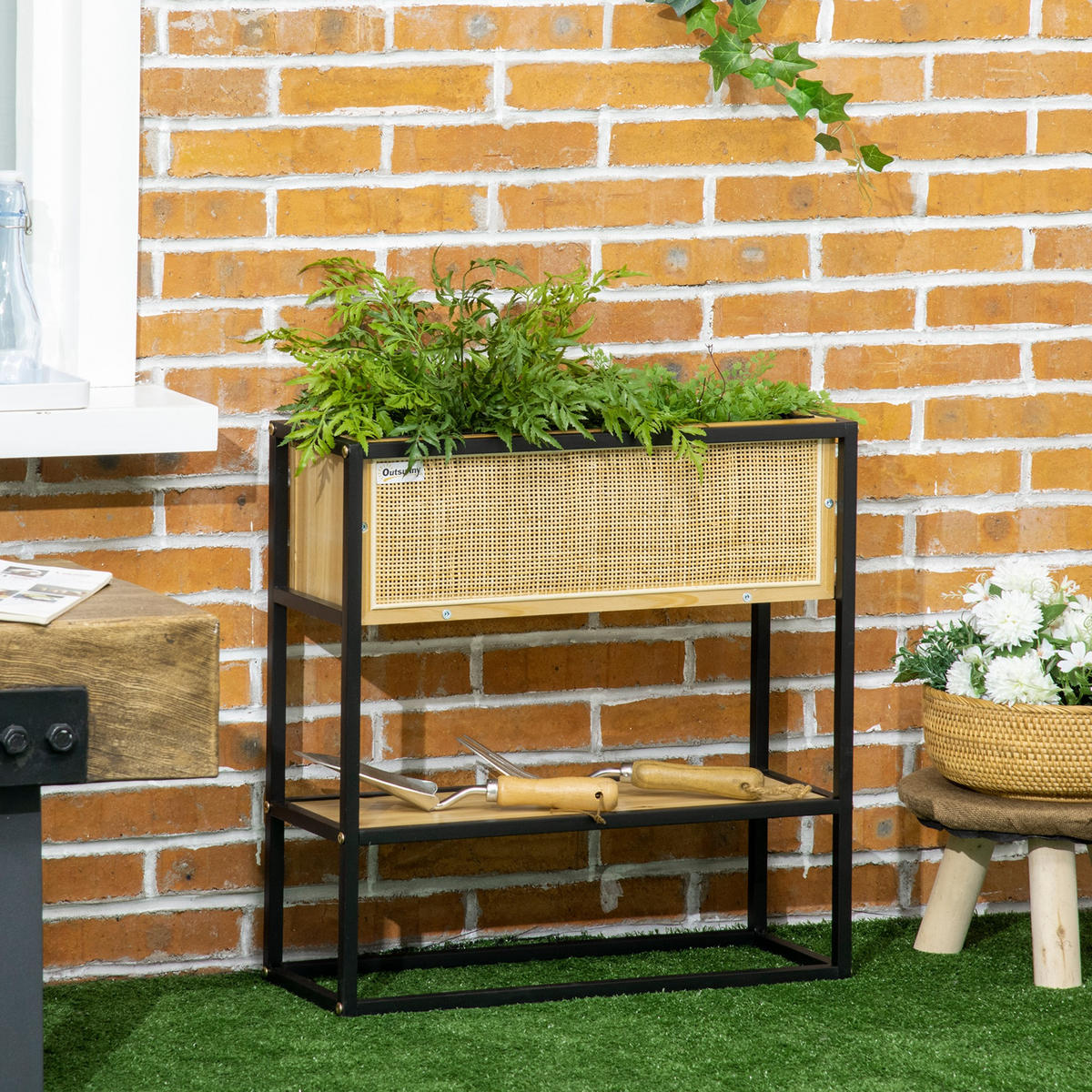 HOCHBEET DE-16026 mit Etagere Naturholz/Schwarz - Naturfarben, Holzwerkstoff (55/56/20cm) - ComfortXL