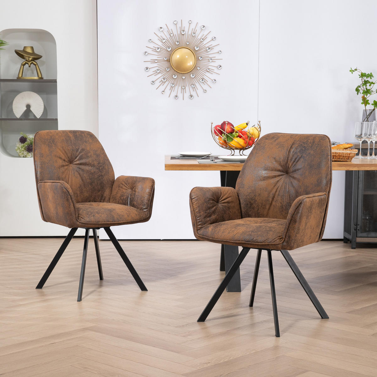 6ER Set drehbare Esszimmerstühle Braun - Braun, Textil (60/87.5/62cm) - Meubles Cosy