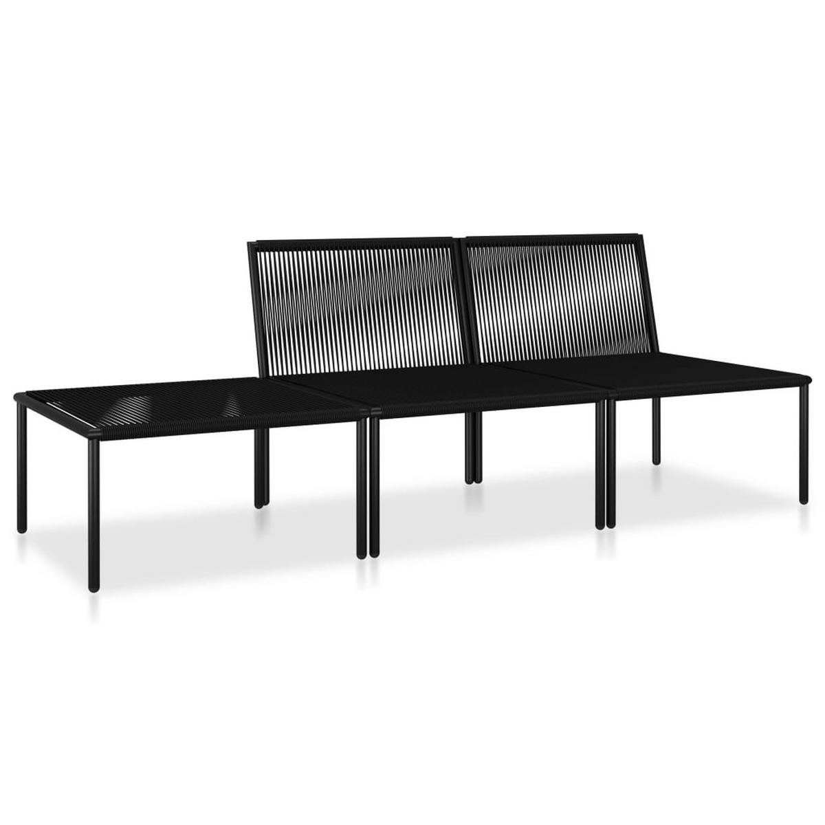 GARTEN-LOUNGE-SET 3Er Set Mit Auflagen Schwarz Pvc - Schwarz, Kunststoff - vidaXL