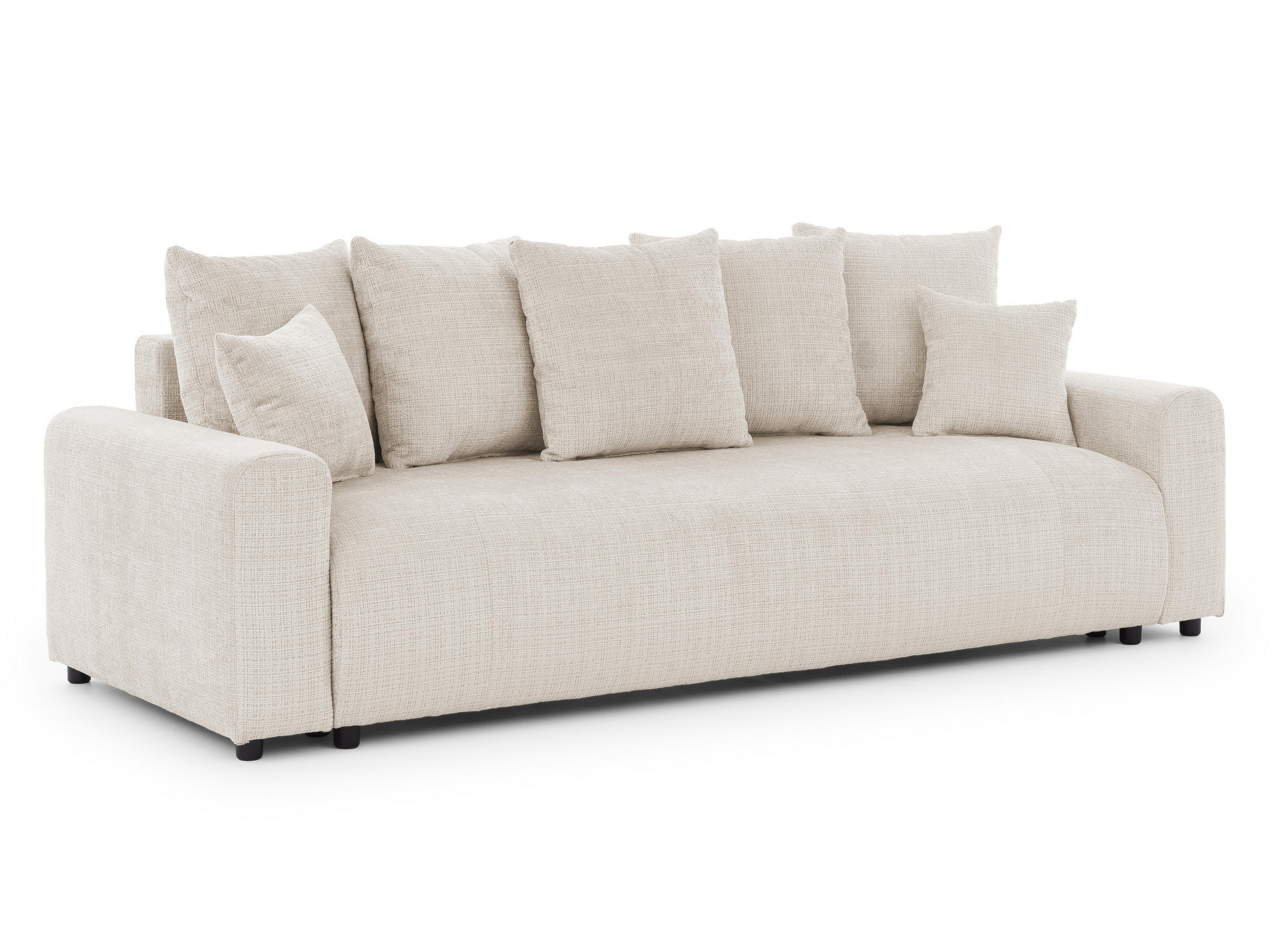 SCHLAFSOFA Calma mit Bettkasten im Bumpy-Design aus weichem Beige Chenille-Stoff - Beige/Schwarz, Holz/Kunststoff (239/88/98cm) - S-Style Möbel