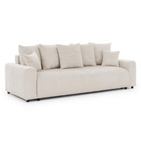 SCHLAFSOFA Calma mit Bettkasten im Bumpy-Design aus weichem Beige Chenille-Stoff - Beige/Schwarz, Holz/Kunststoff (239/88/98cm) - S-Style Möbel