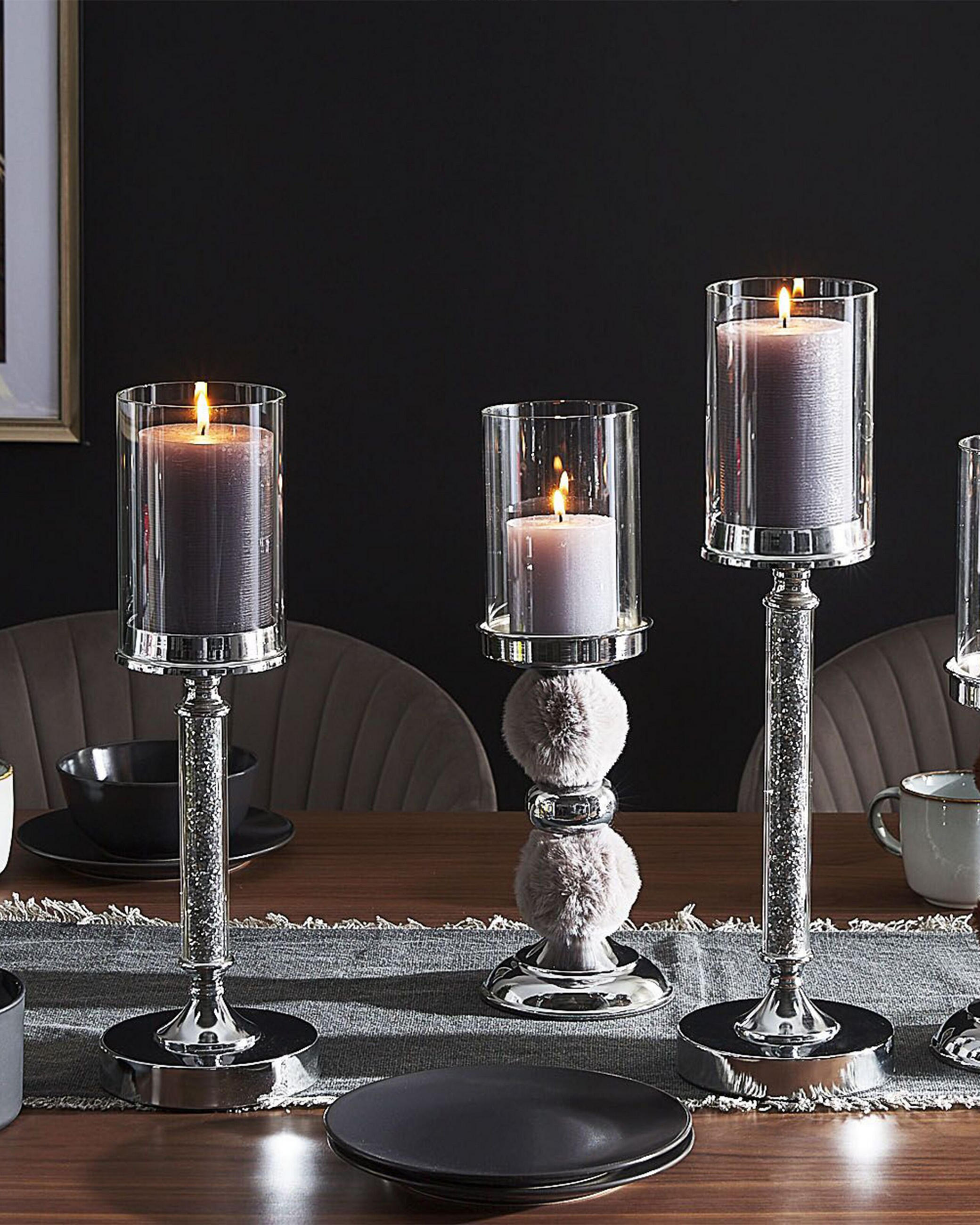 KERZENSTÄNDER Silber Abbeville - Silberfarben, Glas (13/41/13cm) - Beliani