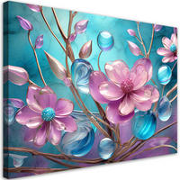 WANDBILD bunte blumen glas abstrakt - Pink, Textil (60/40cm) - Feeby