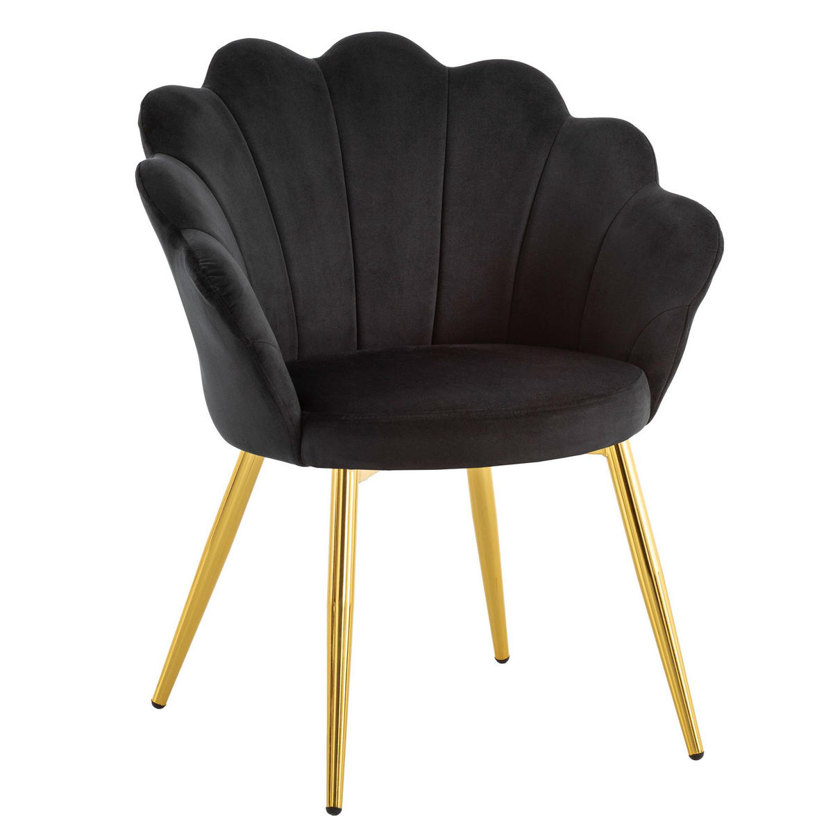 ESSZIMMERSTUHL Samtbezug mit Metallgestell Schalenform Skandinavisch gepolstert, Schwarz 53x48x80 cm - Goldfarben/Schwarz, Textil/Metall (53/80/48cm) - KADIMA DESIGN