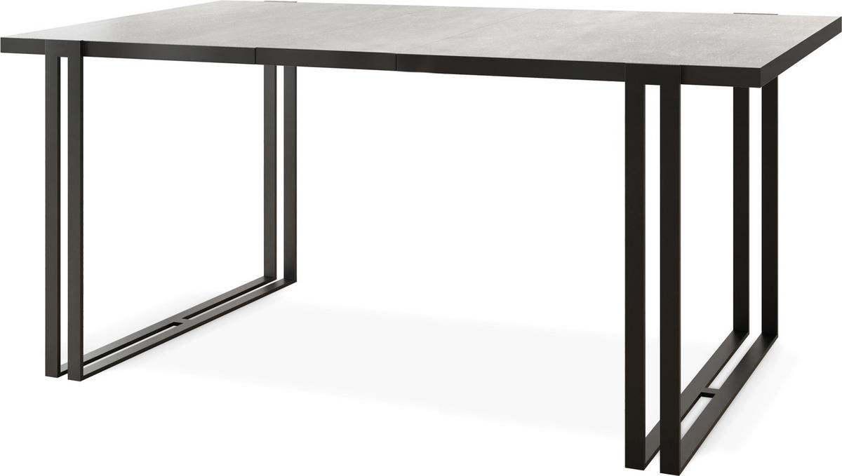 ESSTISCH Marina rechteckig ausziehbar, Grauer Beton 140-240/80/76 cm - Hellgrau/Schwarz, Holzwerkstoff/Metall (140/80/76cm) - WFL GROUP