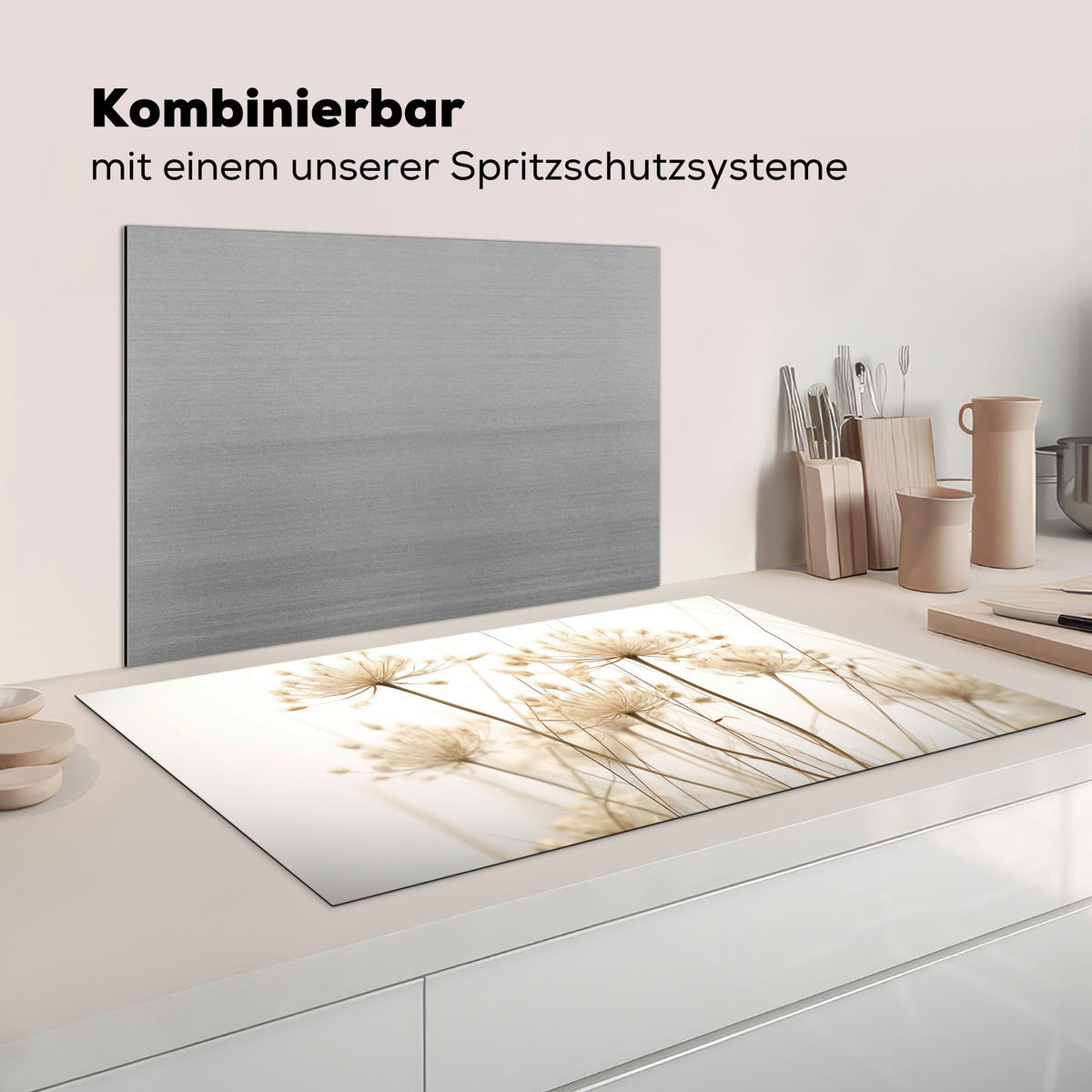 KRYT NA INDUKČNÍ DESKU Květiny - bílé - sluneční světlo 91.2x52 cm - ecru, plast (91.2/52/0.2cm) - MuchoWow