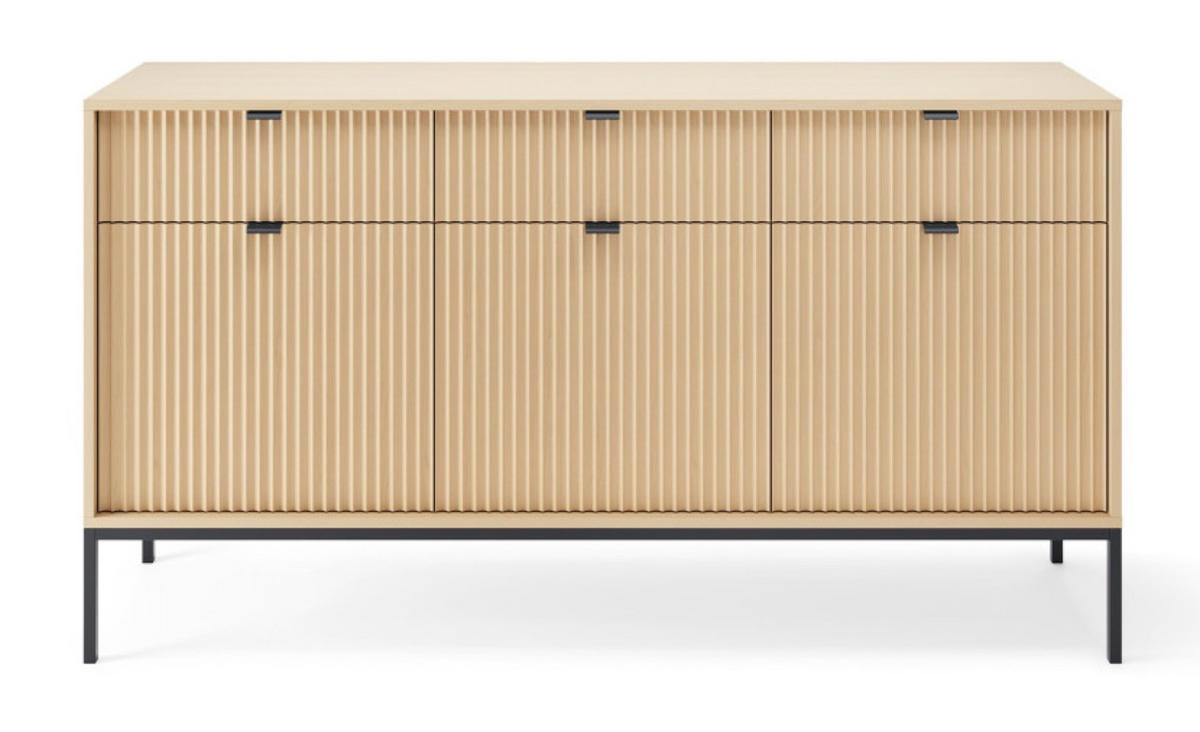 KOMMODE Vicenza Eiche KSZ154 Auf Schwarzen Beinen Mit Regalen - Beige, Holzwerkstoff (154/83/39cm) - Sepro Meble