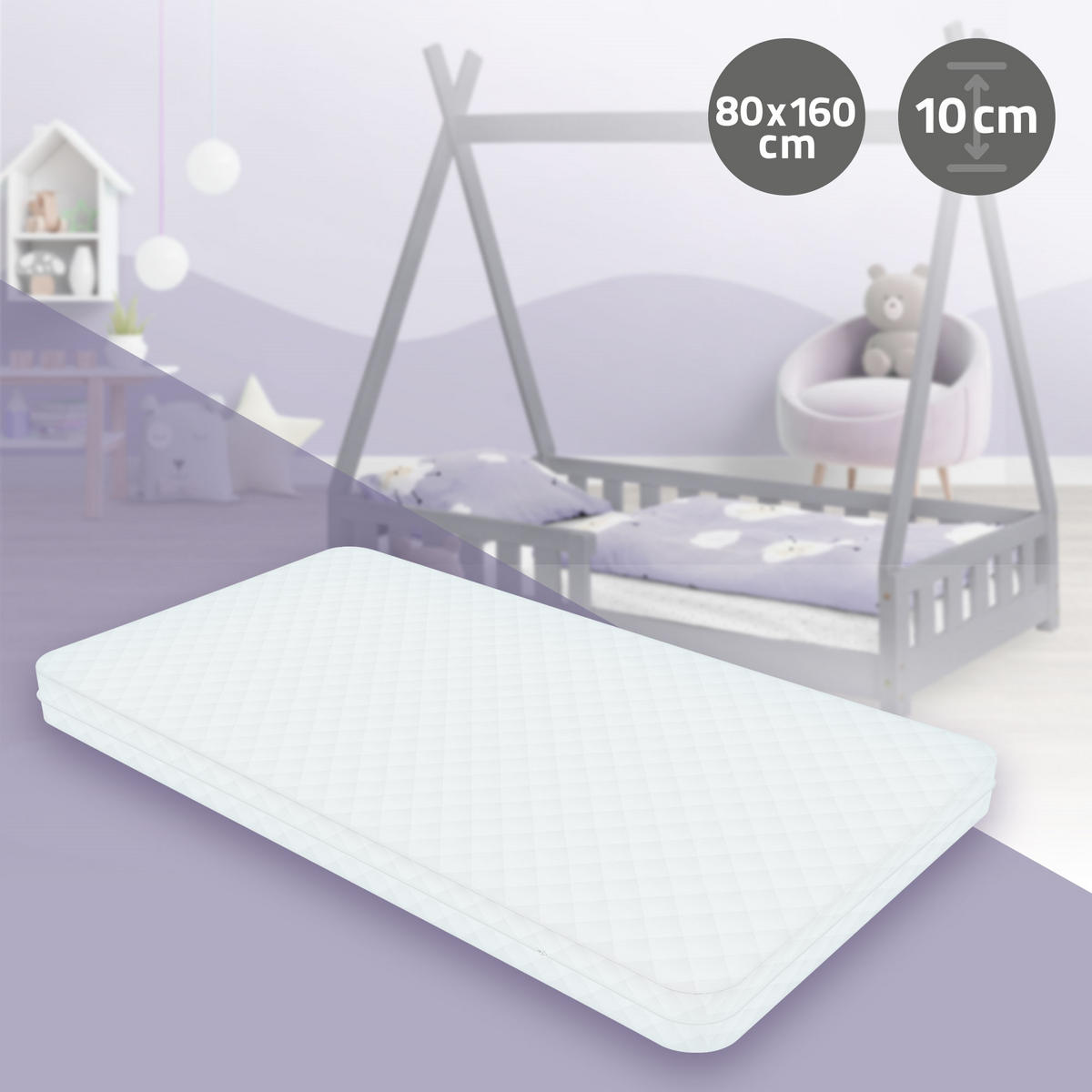 MATRATZE 80x160x10 cm Schadstoffgeprüft Öko-Tex 100 Zertifiziert - Weiß, Textil (80/160cm) - ML-DESIGN