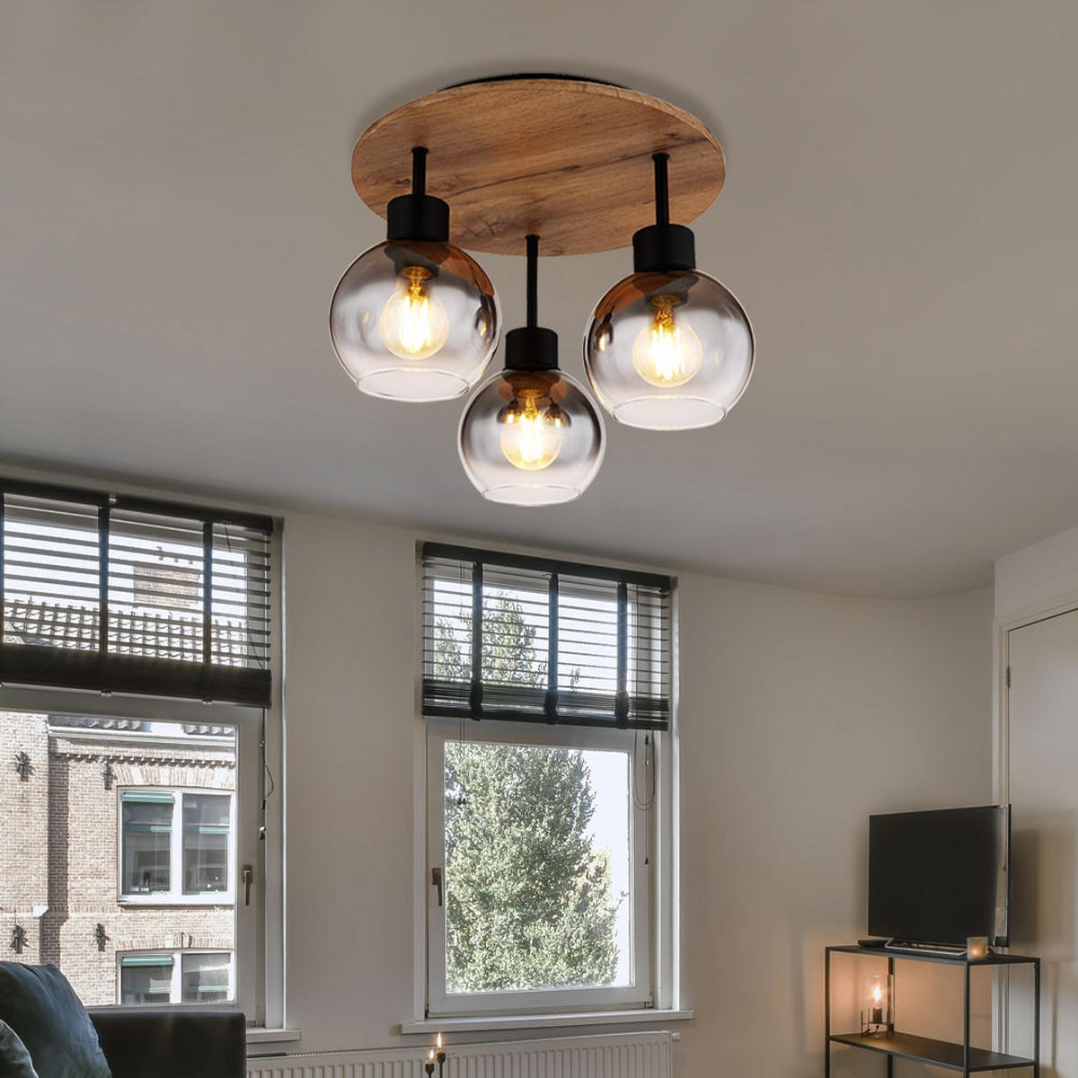 DECKENLEUCHTE MDF Braun Rauchglas - Braun, Glas (38/38/30cm) - Globo Lighting