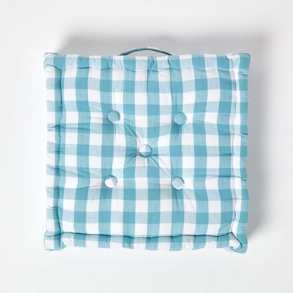 Thumbnail - Homescapes Sitzkissen, Blau, Textil, Kariert, Füllung: Polyester, Quadratisch, 50x10x50 cm, Oeko-Tex® Standard 100, Wohn...
