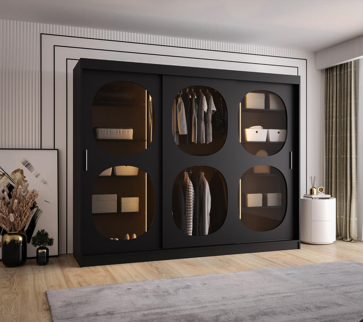 SCHWEBETÜRENSCHRANK 200/250/62 3-türig - Schwarz, Holz (250/200/62cm) - Abiks Möbel