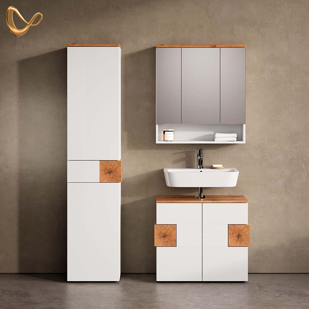 Thumbnail - Livinity® Badmöbel-Set, Weiß, Eiche Artisan, Holzwerkstoff, 17 Fächer, 1 Schubladen, Rechteckig, 73x64x37 cm, Badezimmer...