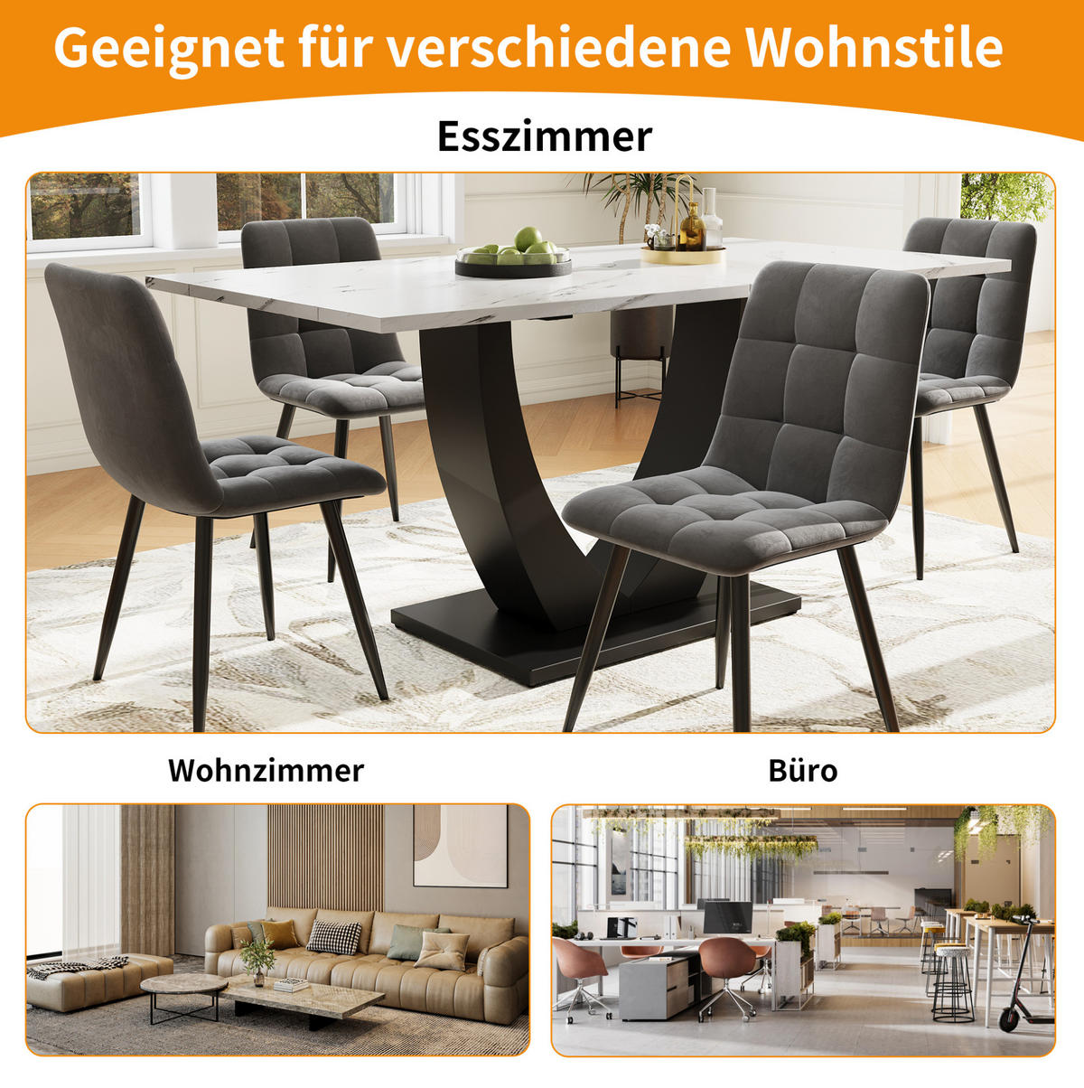 ESSTISCH 140/75,5/75 cm Weiß/Schwarz aus MDF und Metall mit verstellbaren Füßen - Weiß, Holzwerkstoff (140/75/75.5cm) - OKMYHOME