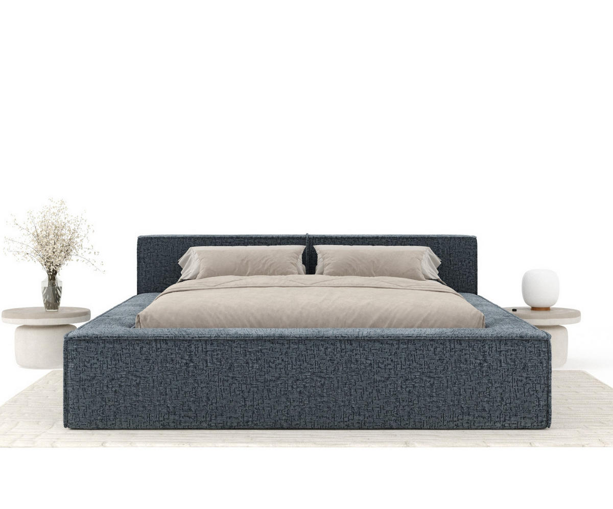 POLSTERBETT Voliera Blau Grau 160/200 cm im Chenille-Stoff - Birkefarben/Blaugrau, Holz/Holzwerkstoff (160/200cm) - Maison de Reve