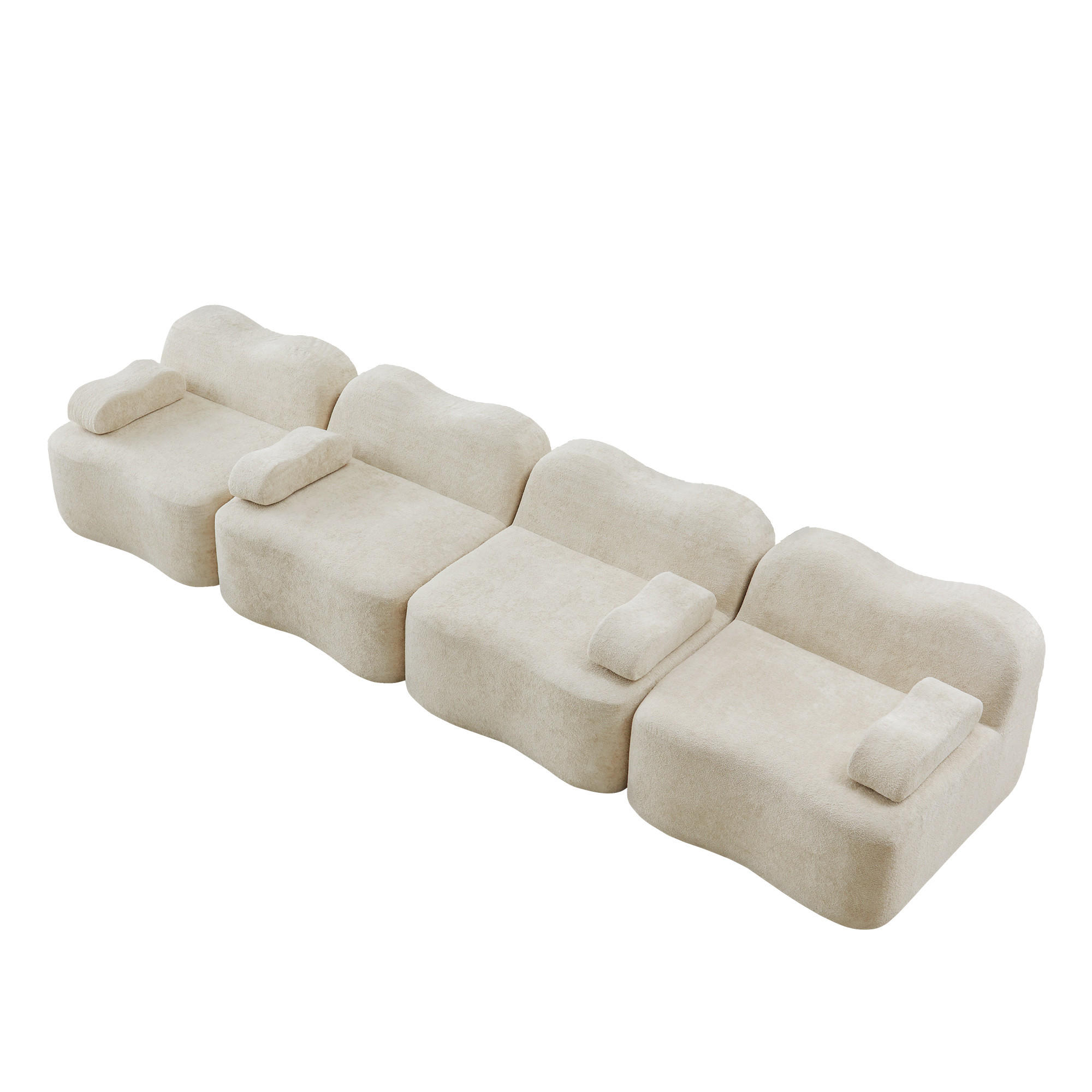 4-SITZER-SOFA DE-34348 Wellenform Beige - Beige, Textil (98/70/384cm) - ComfortXL