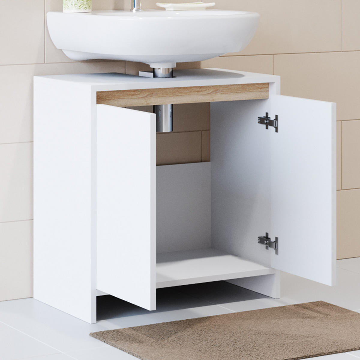 WASCHBECKENUNTERSCHRANK Emma Weiß/Sonoma 58 x 60 cm - Weiß, Holzwerkstoff (58/60/33cm) - Vicco